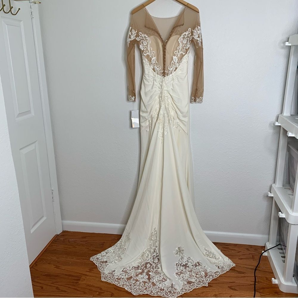 Galina Signature Long Sleeve Ivory Sheer Beaded Wedding Dress Davids‎ Bridal 4 - Picture 11 of 11